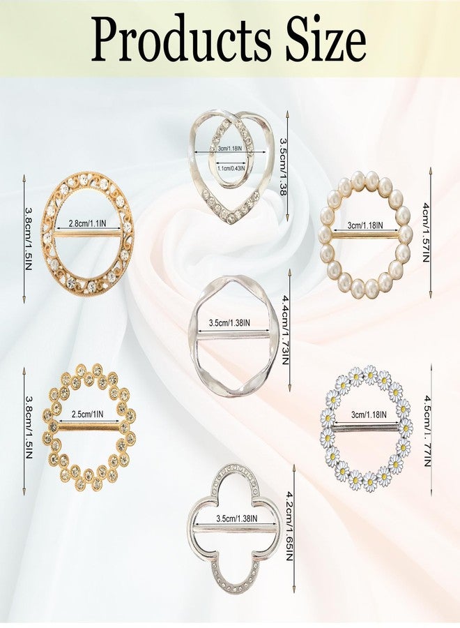 LAIFOOSHEN 10PCS Silk Scarf Ring, T shirt Ties Clips Clothes Corner Knotted Button for Women, 7 Styles Fashion Metal Round Circle Shirt Clip Buckle - Image 2